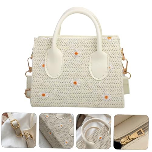 Hohopeti Handgewebte Damen handtasche aus Langlebigem Stroh mit Blumenverzierung Leichte Schultertasche für Alltag und Shopping Modische Kleine Umhängetasche in Weiß Vielseitig von Hohopeti