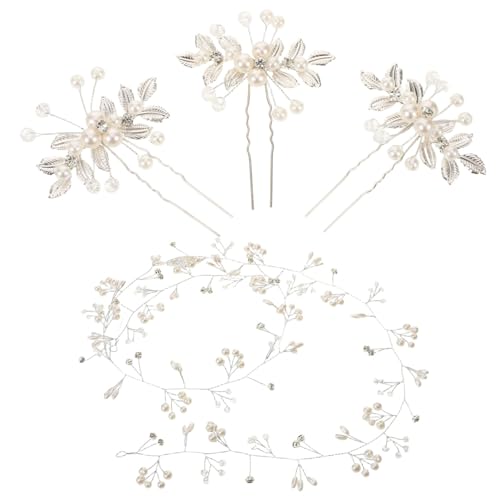 Hohopeti Hochwertiges Braut Haarschmuck Perlen Haargirlande mit Silbernen Haarnadeln Leichtes Komfortables Headpiece für Hochzeit Braut und Besondere Anlässe Vielseitig und Langlebig von Hohopeti