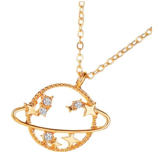 Hohopeti Hohlraum Planet Anhänger Halskette mit Funkelndem Zirkonia Statement Schmuckkette für Frauen Verarbeitung Modisch und Vielseitig Kombinierbar Schlichtes Design von Hohopeti