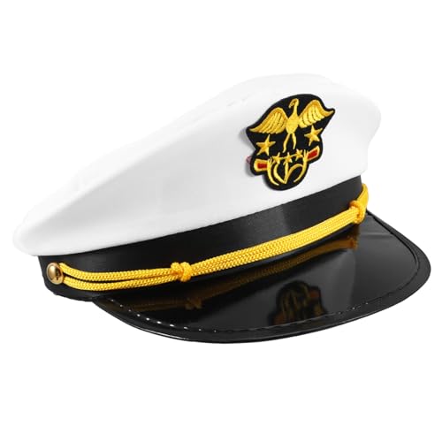Hohopeti Kapitänsmütze Verstellbare Matrosen Kostüm Mütze Weiß Bestickter Sailor Hut für Party Aufführung Karneval von Hohopeti