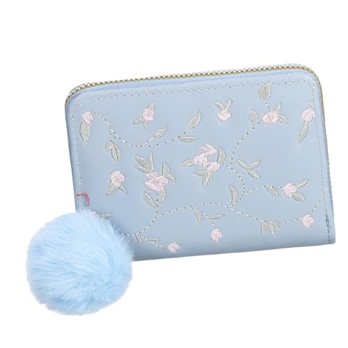 Hohopeti Kleine Damen Geldbörse mit Reißverschluss Stilvolles Blumenmuster Kompakte Mini Portemonnaie mit Münzfach und Mehreren Kartenfächern Leichte und Tragbare PU Zipper Clutch für von Hohopeti