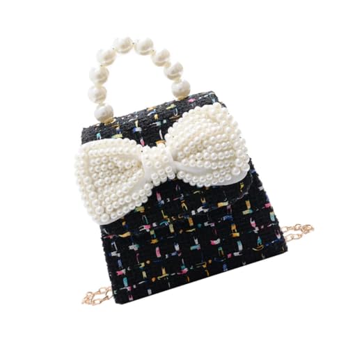 Hohopeti Kleine Mädchen Umhängetasche mit Perlen und Schleife Elegante Crossbody Tasche mit Kette Modische Prinzessin Handtasche für Alltag und Geschenk von Hohopeti