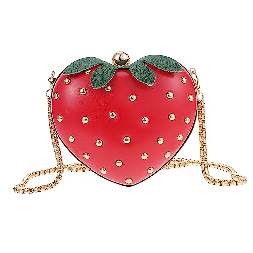 Hohopeti Koreanische Chic Umhängetasche Erdbeer Design Kleine Schultertasche mit Goldfarbener Kette Crossbody Bag für Mädchen Alltag und Freizeit von Hohopeti