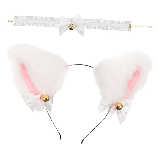 Hohopeti Lace Katzenohren Haarreif mit Glocken Halskette Weicher Spitzenstoff Leichtes Cosplay Accessoire für Karneval Themenpartys und Bühnenauftritte Komfortabel und Dekorativ von Hohopeti