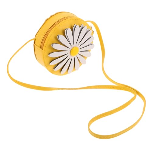 Hohopeti Leichte Kinderhandtasche PU mit Verstellbarem Schultergurt Kompakte Umhängetasche für Kleine Mädchen Vielseitig für Kindergarten und Alltag Gelbe Blumenbörse Weichem Material von Hohopeti