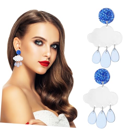 Hohopeti Leichte Ohrringe Wolken und Regentropfen Hängend Glitzernde Damen Schmuck für Alltag und Party von Hohopeti