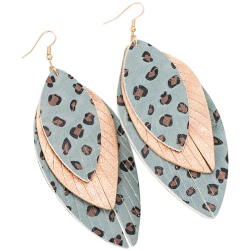 Hohopeti Leoparden Ohrringe für Damen Bohemian Dangle Ohrringe mit Blättern Kreative Mehrschichtige Design Kunstleder für Freizeit Partys und Besondere Anlässe von Hohopeti