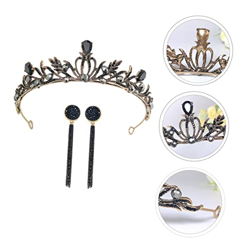Hohopeti Luxuriöse Barock Hochzeit Krone und Ohrstecker Schwarzes Legierungs Haarband Retro Braut Haarschmuck für Damen Langlebig und Leicht für Geburtstag und Hochzeit von Hohopeti