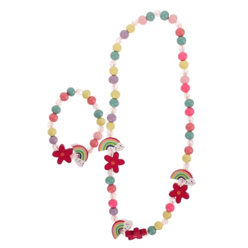 Hohopeti Mädchen Schmuckset Armband und Halskette aus Holz und Perlen Sicher Regenbogen Charm Geschenk für Kostüm und Party von Hohopeti