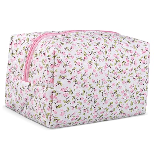 Hohopeti Makeup Tasche Damen Zipper Pouch mit Floralem Muster Leichte Kosmetiktasche mit Sicherem Reißverschluss Tragbarer Makeup Organizer für Unterwegs Kompakte Schminktasche für Reise von Hohopeti