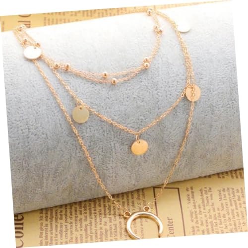 Hohopeti Mehrschichtige Mond anhänger Halskette mit Runden Perlen Schlüsselbein Schmuck für Damen Elegantes Goldfarbene Geschenk Geeignet für Partys und Besondere Anlässe von Hohopeti