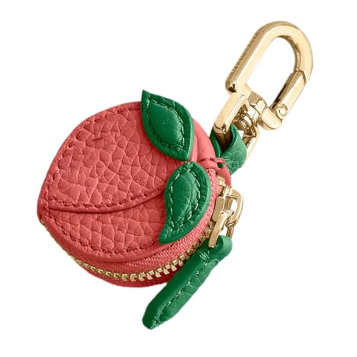 Hohopeti Mini Münzbeutel Schlüsselanhänger Pfirsichform Realistisch Langlebig mit Grünem Blattdetail Multifunktional als Geldbörse Schlüsselhalter und Kartenetui für Damen Alltag von Hohopeti