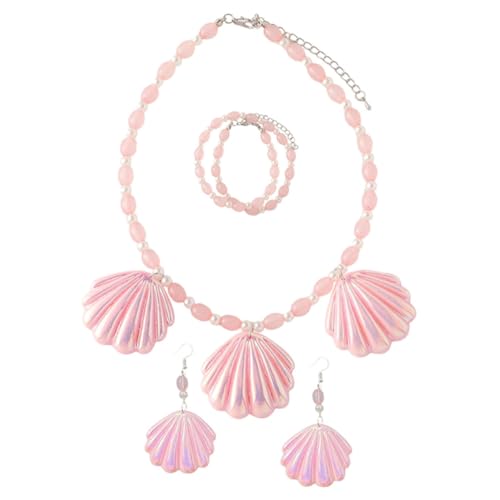 Hohopeti Modisches Teiliges Schmuckset Damen Perlen Muschel Ohrhänger Halskette Armband Leicht für Hochzeit Party Alltag von Hohopeti
