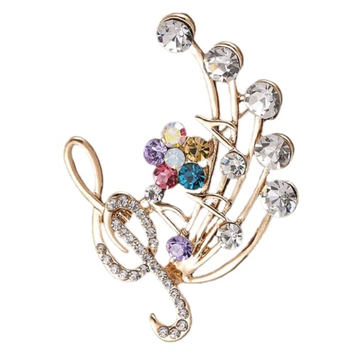 Hohopeti Musiknoten Brosche mit Strassbesatz Modische Anstecknadel für Pullover Rucksack und Jacke Elegante Damen Kleidung Accessoire Champagnerfarbenes Design Detailreich Verarbeitet von Hohopeti