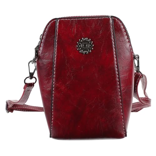 Hohopeti PU Kunstleder Handytasche Damen Crossbody Umhängetasche Kleine Smartphone Tasche mit Feiner Verarbeitung für Alltag Arbeit Reisen und Shopping in Weinrot von Hohopeti