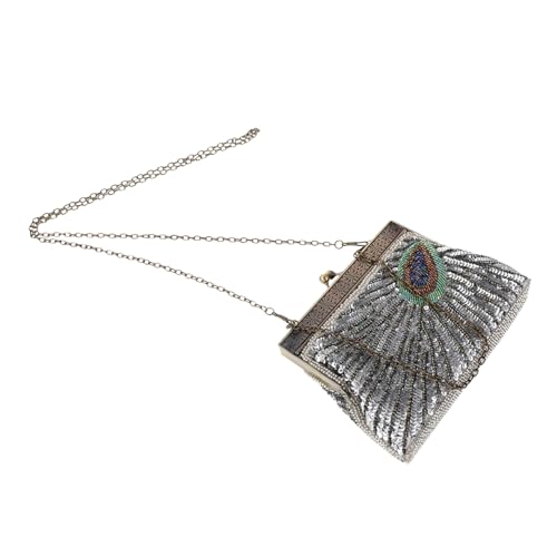 Hohopeti Perlenbesetzte Pfauentasche Formelle Banketttasche Partytasche Vintage Abendtasche Mit Perlen Clutch Bankett Umhängetasche Pfauen Clutch Perlen Pailletten Pfauentasche von Hohopeti
