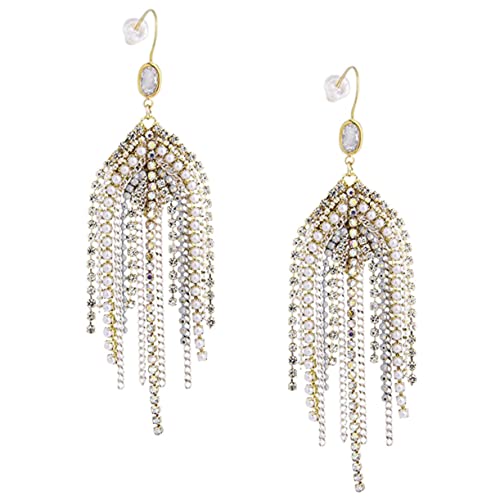 Hohopeti Perlenohrringe Damen Tassel Kette Statement Ohrringe Lange Dangle Ohrhänger für Frauen Boho Stil Schmuck von Hohopeti