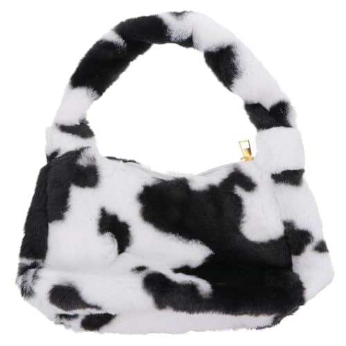 Hohopeti Plüsch Schultertasche Damen Flauschige Umhängetasche mit Reißverschluss Weiche Beuteltasche für Alltag Handtasche Weißes Leopardenmuster Herbst Winter Zufällige Zufällige Farbe von Hohopeti