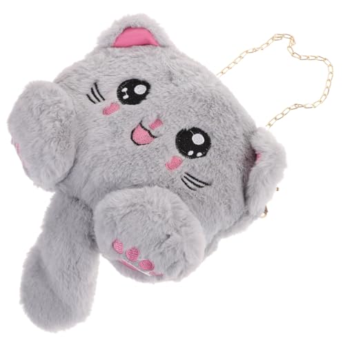 Hohopeti Plüsch Umhängetasche Damen Klein Tragbar Cartoon Katzenform Schultertasche Herbst Winter Flauschige Crossbody Bag von Hohopeti