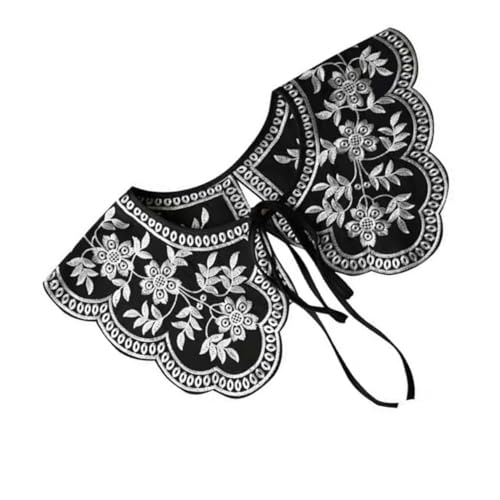 Hohopeti Retro Bestickter Fake Kragen Falscher Kragen Dekorativer Spitzenkragen Blusenpullover Kleidungszubehör Schwarz von Hohopeti