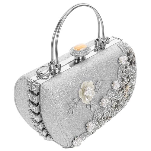 Hohopeti Rhinestone Clutch Abendtasche mit Metallblumen und Perlenbesatz Funkelnde Handtasche für Damen Stilvolle Hochzeit Cocktailparty Kompakt und Leicht Stilvoll und Geräumig von Hohopeti