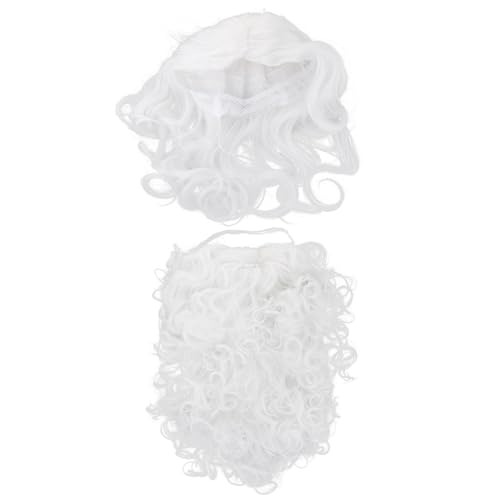 Hohopeti Santa Claus Perücke und Schnurrbart Set Weiß Wellenförmiger Vollbart und Haar Cosplay Kostüm Zubehör Für Weihnachtsfeier Erwachsene von Hohopeti