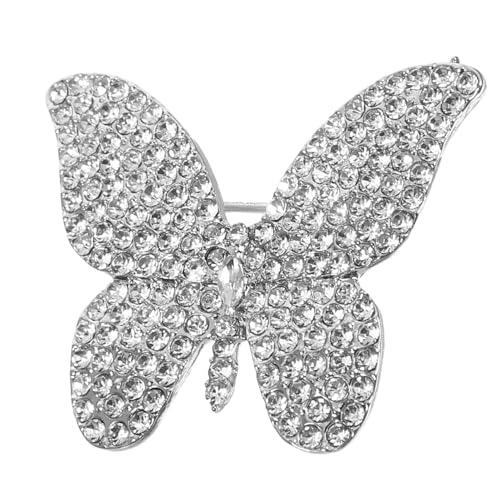 Hohopeti Schmetterlingsbrosche mit Funkelnden Strasssteinen Vintage Anstecknadel für Damen Leichtes Design Vielseitiges Hochzeits und Bankett Accessoire Silberfarben von Hohopeti