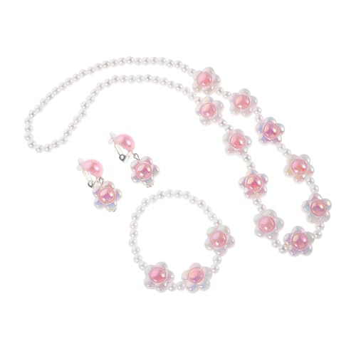 Hohopeti Schmuckset für Mädchen mit Perlen und Blumen Halskette Armband Ohrringe Komfortabel Langlebig Eleganter Prinzessin Look für Geburtstage und Partys von Hohopeti