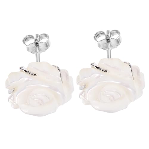 Hohopeti Silber Ohrstecker Handgefertigte Blumen Ohrringe Natürlichem Perlmutt für Damen für Partys Hochzeiten und Alltag Ohrringe von Hohopeti