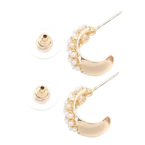 Hohopeti Silber Perlen Ohrstecker Damen Halbmondförmige Ohrhänger Elegant C Förmig Langlebig Komfortabel Stilvoll für Alltag und Besondere Anlässe Modischer Ohrschmuck von Hohopeti