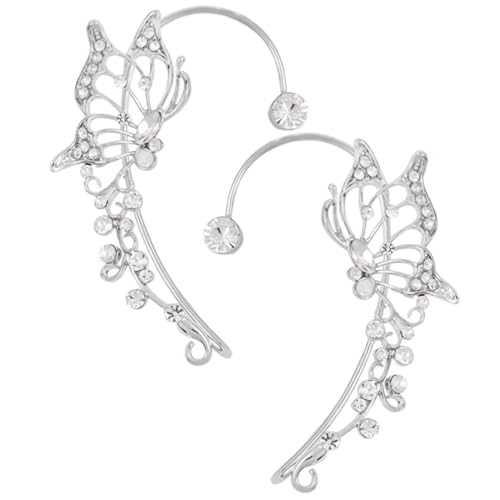 Hohopeti Silberfarbene Ohrhänger mit Funkelnden Strasssteinen Schmetterlings design Ohrclip für Frauen nicht Durchstochen Leichter Schmuck für Alltag und Party von Hohopeti