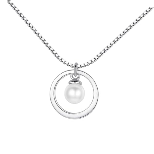 Hohopeti Silberkette Damen mit Perlenanhänger Stilvolle Runde Sterling Silber Halskette Modischer Clavicle Pendant Feine Verarbeitung Stilvolles Geschenk für Frauen und Alltag von Hohopeti