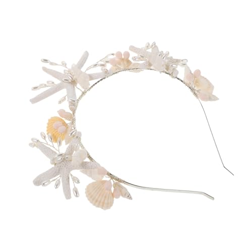 Hohopeti Silbernes Seestern Haarband mit Perlen Meerjungfrau Diadem Haarschmuck für Damen und Mädchen Strand Hochzeit Stirnband Braut Kopfschmuck für Küstenfeiern von Hohopeti