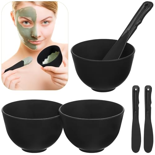 Hohopeti Silikon Rührschüssel mit Spateln für Gesichtsmaske Tiefboden Mischschalen und Flache Applikatoren für DIY Mud Mask Anwendung zu Hause Beauty Salon Wiederverwendbar von Hohopeti