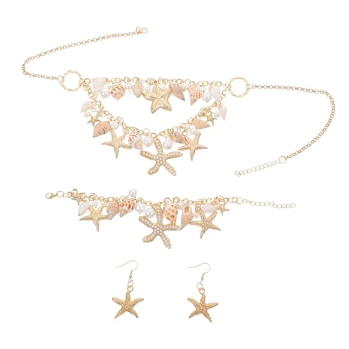 Hohopeti Sommerliches Schmuckset Damen Meeresthema Muschel Armband Halskette Ohrringe mit Meeresstern Anhänger Strand Schmuckset für Frauen Party Accessoire von Hohopeti