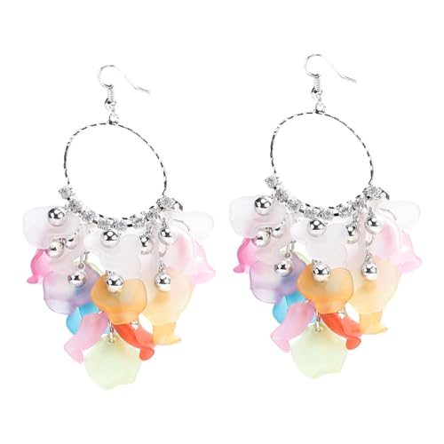 Hohopeti Statement Ohrhänger Damen Acryl Blütenblatt Lang Boho Tassel Ear Pendant Leichte Glänzende Ohrhänger für Durchstochene Ohren Farbenfrohes Design Passend zu Vielfältigen Outfits von Hohopeti