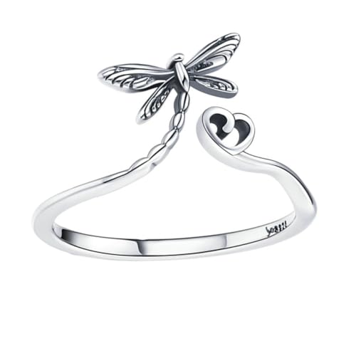 Hohopeti Sterlingsilber Damen Ring Offener Libellen Design Herz Form Schmuck Verstellbar Mode Finger Ring für Frauen Mädchen Geschenk von Hohopeti