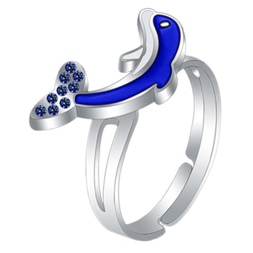 Hohopeti Stimmungsring Delfin Farbwechsel Offener Verstellbarer Fingerring für Mädchen Tiermotiv Emotion Ring von Hohopeti