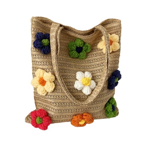 Hohopeti Strapazierfähige Strohtasche Damen Handgewebte Schultertasche mit Großer Kapazität für Alltag Party Shopping Reise Modische Umhängetasche in Khaki Vielseitig Kombinierbar für von Hohopeti
