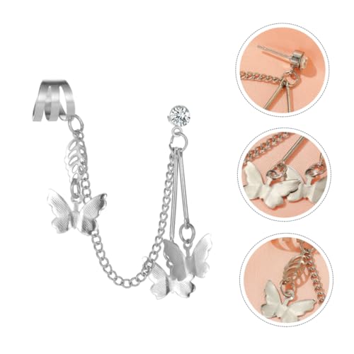 Hohopeti Stylischer Ohrclip Silber mit Quasten Anhänger Einzigartiger Butterfly Ear Decor für Damen Party Modeaccessoire von Hohopeti