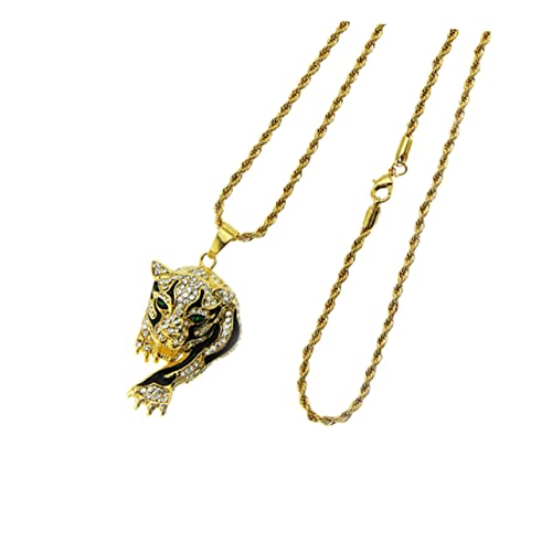 Hohopeti Tiger Anhänger Halskette Damen Vergoldet mit Grün Funkelnden Augen Kreativer Tigerkopf Schmuck Schlüsselbein Kette Modisches für Frauen und Mädchen von Hohopeti
