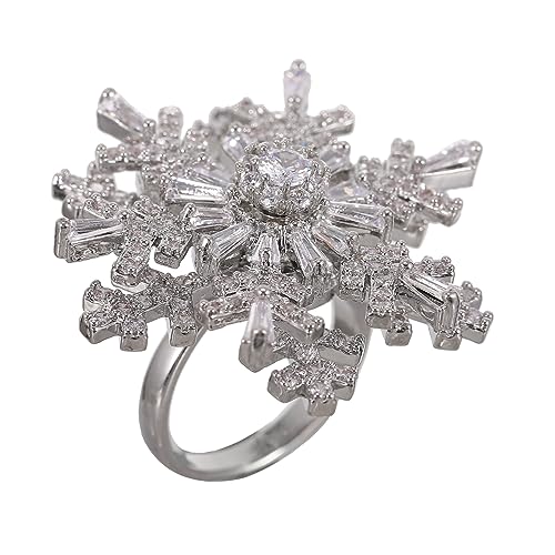 Hohopeti Verstellbarer Damenring mit Drehbarem Doppellagigem Schneeflocken Offener Fingerring aus Hautfreundlichem Material Modischer Schmuck für Party Festival und Alltag von Hohopeti