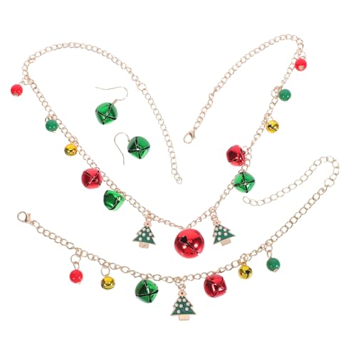Hohopeti Weihnachtliches Schmuckset Damen Jingle Bell Ohrhänger Armband Halskette mit Auffälligem Farbkontrast und Langlebigem Design für Festliche Partys und Geschenkideen von Hohopeti