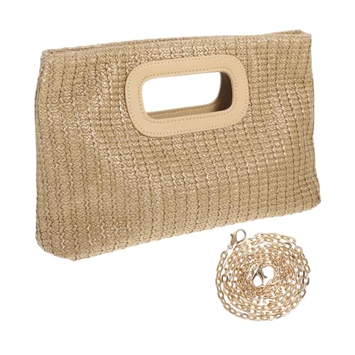 Hohopeti Woven Clutch Handtasche Damen mit Abnehmbarer Kette Weiche Strukturierte Schultertasche aus Simuliertem Grasgeflecht Geräumige Umhängetasche für Sommer und Freizeit von Hohopeti