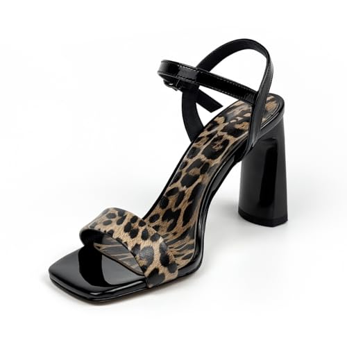 Hohxil Sandaletten Damen mit 9cm Blockabsatz Elegante Sommerschuhe aus Genuine Nappaleder (Lammleder) Bequem für Partyabend & Hochzeit von Hohxil