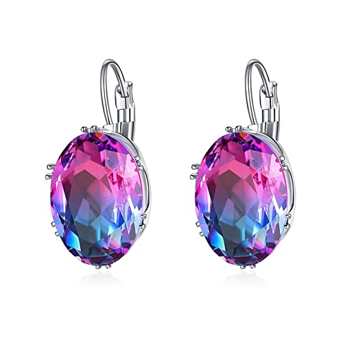 Hoisy 1 Paar Ohrring Creole, Zikron Ohringe Ovaler Zirkon Pink Blau Ohrringe Set Piercing Ohrstecker für Frauen von Hoisy