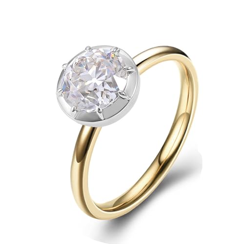 Hoisy 14K Gelbgold 3Ct Gold Ring Frauen Echt 585 Verlobungsring Frau 53 Ring Weißer Moissanit Rund von Hoisy