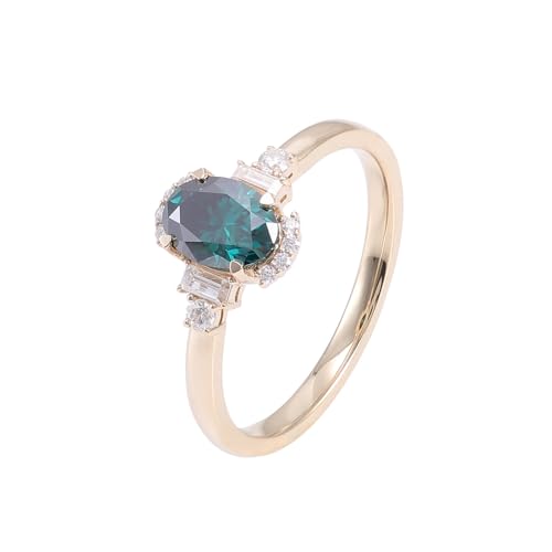 Hoisy 14K Gelbgold Ring Gelbgold Echt Damen 585 Ehering Einzeln Damen 49 Ring Dunkelgrüner Moissanit Oval von Hoisy
