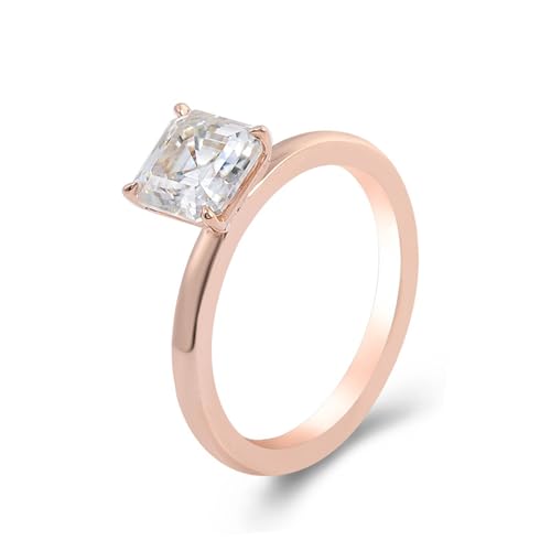 Hoisy 14K Roségold Ehering Damen Rosegold 585 Verlobungsring Damen 49 Solitärring Weißer Moissanit Quadratisch von Hoisy