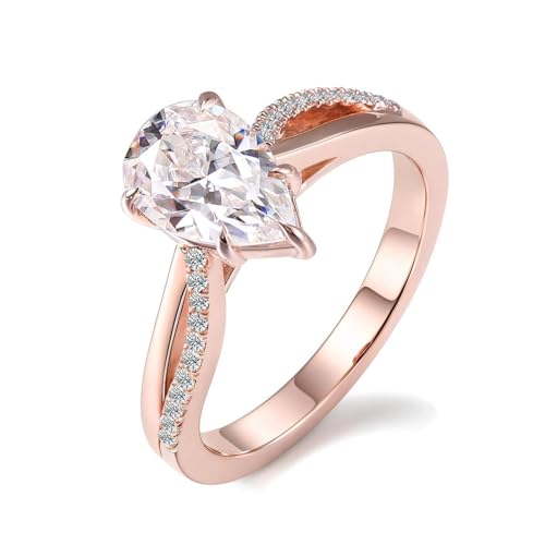 Hoisy 14K Roségold Ring Rose Gold Damen 585 Damenring Hochzeit 61 Ring Weißer Moissanit Birnenschliff Tränentropfen von Hoisy